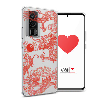 Силиконовый чехол Красный азиатский дракон на Poco F5 Pro