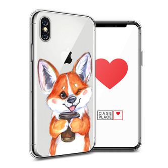 Силиконовый чехол Корги с кофе на iPhone XS Max (10S Max)