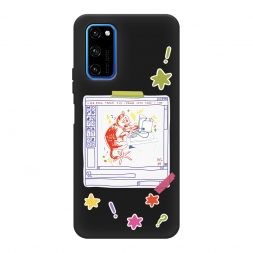 Матовый силиконовый чехол Котик за работой рисунок на Huawei Honor View 30 Pro