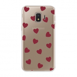 Силиконовый чехол Бордовые сердечки паттерн на Samsung Galaxy J2 Core (2018/2020)