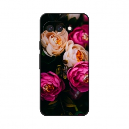Матовый силиконовый чехол Розовые пионы на черном на Google Pixel 9a