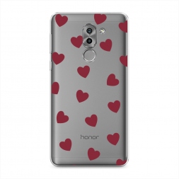 Силиконовый чехол Бордовые сердечки паттерн на Honor 6X