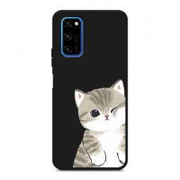 Матовый силиконовый чехол Пухлый котик на Huawei Honor View 30 Pro