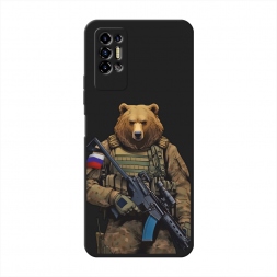 Матовый силиконовый чехол Медведь с автоматом на Tecno Pova 2