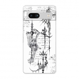 Силиконовый чехол Чёрно-белый рисунок ангелы на Google Pixel 7a