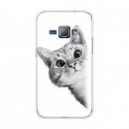 Силиконовый чехол Кот рисунок черно-белый на Samsung Galaxy J1 2016