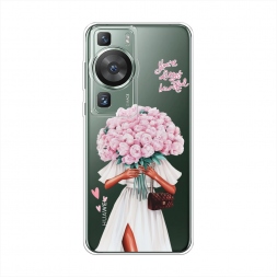 Силиконовый чехол Девушка с букетом пионов на Huawei P60 Pro