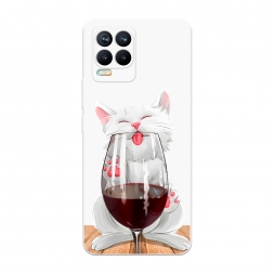 Soft touch белый Кот с бокалом на Realme 8