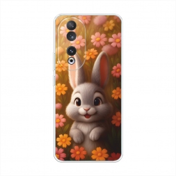 Силиконовый чехол Серый зайка на лугу на Honor 90