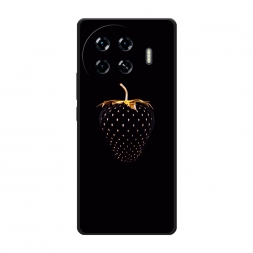 Матовый силиконовый чехол Черно-золотая клубника на Tecno Spark 20 Pro Plus