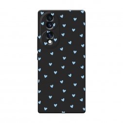 Матовый силиконовый чехол Голубые сердечки паттерн на Honor 70