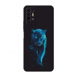 Матовый силиконовый чехол Пантера в лунном свете на Tecno Pova 2