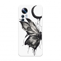 Soft touch белый Чернильная бабочка на Xiaomi 12T
