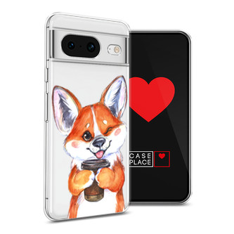 Силиконовый чехол Корги с кофе на Google Pixel 8