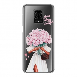 Силиконовый чехол Девушка с букетом пионов на Xiaomi Redmi Note 9 Pro