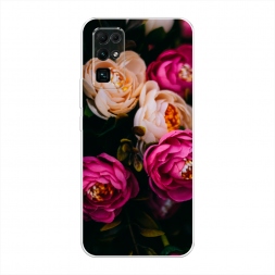 Силиконовый чехол Розовые пионы на черном на Honor 30