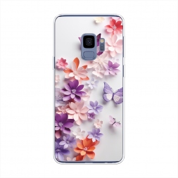 Силиконовый чехол Фиолетовые бабочки и цветы на Samsung Galaxy S9