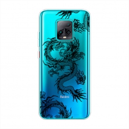 Силиконовый чехол Китайские драконы паттерн чёрный на Xiaomi Redmi 10X 5G