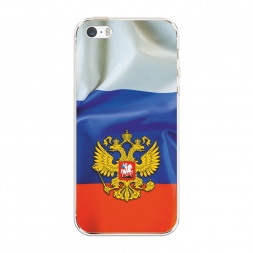 Силиконовый чехол Герб РФ на фоне флага на iPhone 5/5S/SE