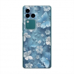 Силиконовый чехол Голубые глазурные цветы на Vivo V30 Pro