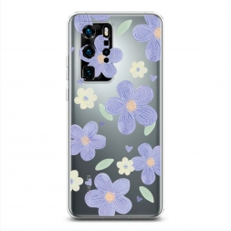 Силиконовый чехол Синие цветочки рисунок на Huawei P40 Pro