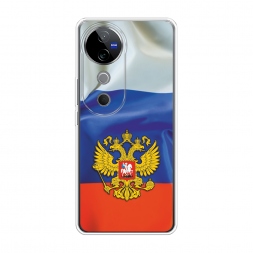Силиконовый чехол Герб РФ на фоне флага на Vivo V40