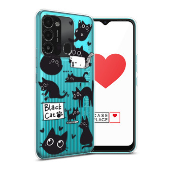 Силиконовый чехол Black cat doodles на Tecno Spark 8C