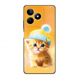 Матовый силиконовый чехол Рыжий котёнок в шапочке на Realme C53