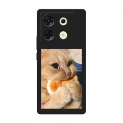 Матовый силиконовый чехол Котик кушает на Infinix Zero 30 5G