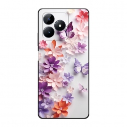 Матовый силиконовый чехол Фиолетовые бабочки и цветы на Realme Note 50