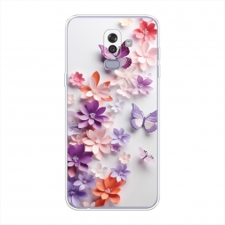 Силиконовый чехол Фиолетовые бабочки и цветы на Samsung Galaxy J8