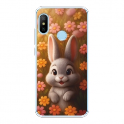 Силиконовый чехол Серый зайка на лугу на Xiaomi Redmi 6 Plus
