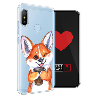 Силиконовый чехол Корги с кофе на Xiaomi Redmi 6 Plus