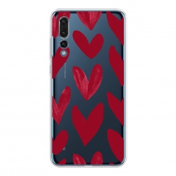 Силиконовый чехол Красные сердечки рисунок на Huawei P20 Pro