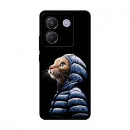 Матовый силиконовый чехол Кот в капюшоне на Xiaomi Poco M7 Pro