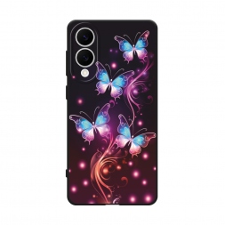 Матовый силиконовый чехол Бабочки в розовом сиянии на Samsung Galaxy S25 Edge