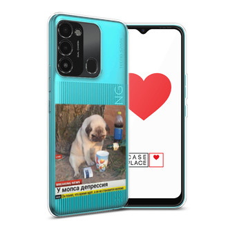 Силиконовый чехол Мопс в депрессии на Tecno Spark 8C
