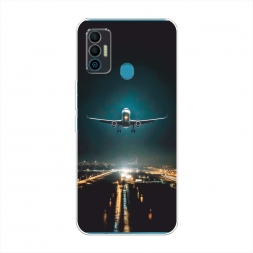 Силиконовый чехол Самолет в ночном небе на Tecno Spark 7