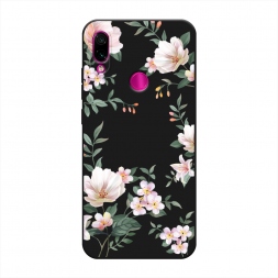 Матовый силиконовый чехол Beautiful white flowers на Xiaomi Redmi Note 7