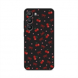 Матовый силиконовый чехол Вишни и ленточки на Samsung Galaxy S23 5G