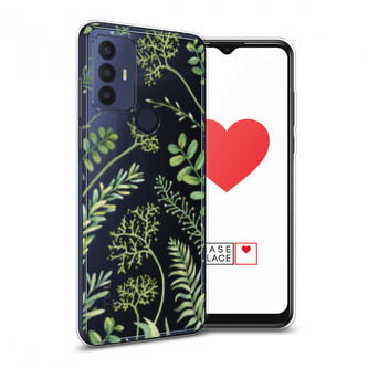 Силиконовый чехол Green Leaves на TCL 30 SE