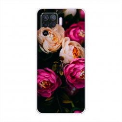 Силиконовый чехол Розовые пионы на черном на Oppo Reno 5 Lite