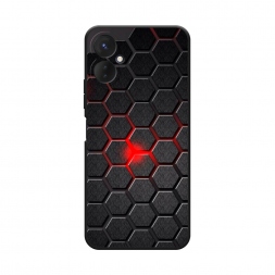 Матовый силиконовый чехол Соты красные на Tecno Spark 9 Pro