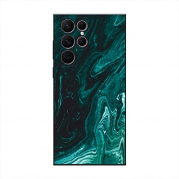 Матовый силиконовый чехол Мрамор изумруд на Samsung Galaxy S22 Ultra
