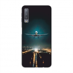 Силиконовый чехол Самолет в ночном небе на Samsung Galaxy A7 2018