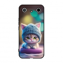 Матовый силиконовый чехол Котик в голубой шапочке на Tecno Spark Slim