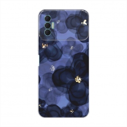 Силиконовый чехол Тёмно-синие цветы на Tecno Spark 8P