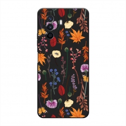 Матовый силиконовый чехол Orange Purple flowers на Huawei Nova Y70