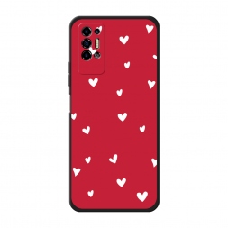 Матовый силиконовый чехол Сердечки на красном на Tecno Pova 2