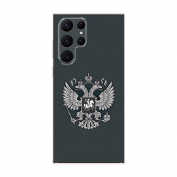 Силиконовый чехол Герб России серый на Samsung Galaxy S22 Ultra